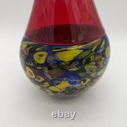 Murano Art Glass Vase Clear Red + Solid Blue With Murine Inlay