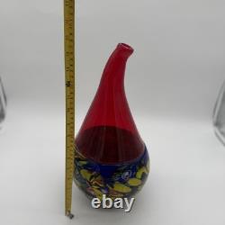 Murano Art Glass Vase Clear Red + Solid Blue With Murine Inlay