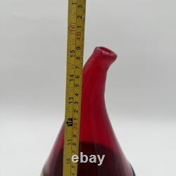 Murano Art Glass Vase Clear Red + Solid Blue With Murine Inlay