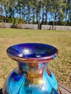 Murano Art Glass Vase Cobalt Blue With Waves Swirls Hand Blown Stunning 10 Inch