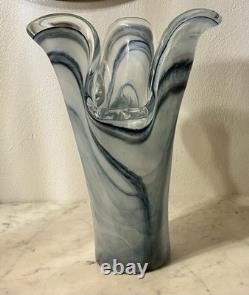 Murano Art Glass Vase Ruffled Blue 10.5Tall Italy. Hand Blown Murano Art Glass Vase Ruffled Blue 10.5Tall Italy. Hand Blown