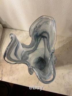 Murano Art Glass Vase Ruffled Blue 10.5Tall Italy. Hand Blown Murano Art Glass Vase Ruffled Blue 10.5Tall Italy. Hand Blown