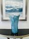Murano Art Glass Vase Ruffled Teal Blue 13 Tall Italy
