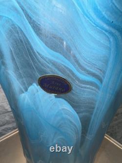 Murano Art Glass Vase Ruffled Teal Blue 13 Tall Italy