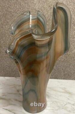Murano Art Glass Vase Top Swirl Teal Blue Green Brown Swirl 16 1/2 Tall