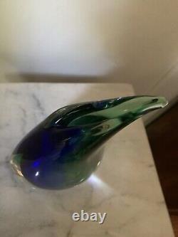 Murano Art Glass Wave Sommerso Bud Vase Blue Green