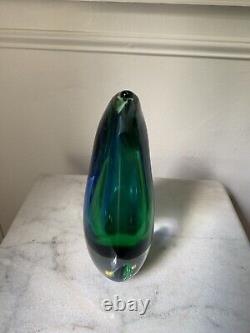 Murano Art Glass Wave Sommerso Bud Vase Blue Green