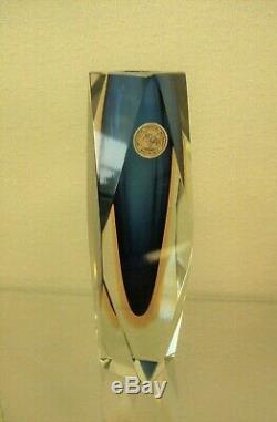 Murano Artistic Cristal Sommerso Blue Yellow Triple Overlay Abstract Block Vase