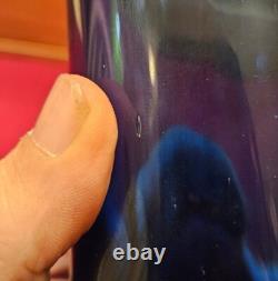 Murano Blue Glass Swung Vase With Clear Pull Drip Accents 11 3/8 GLOWS UNDER UV