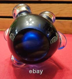 Murano Blue Glass Swung Vase With Clear Pull Drip Accents 11 3/8 GLOWS UNDER UV