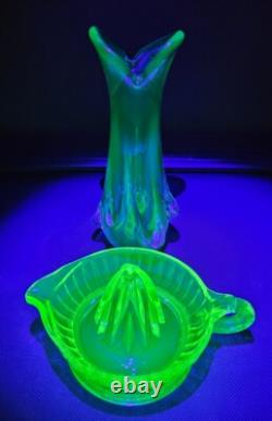 Murano Blue Glass Swung Vase With Clear Pull Drip Accents 11 3/8 GLOWS UNDER UV