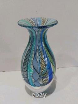 Murano Blue Lace Art Glass Signed Vase 7