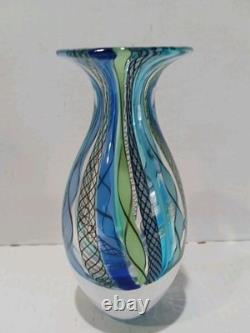 Murano Blue Lace Art Glass Signed Vase 7