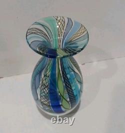 Murano Blue Lace Art Glass Signed Vase 7