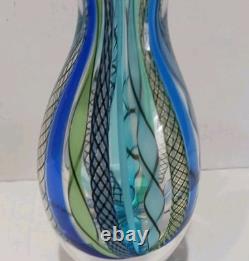 Murano Blue Lace Art Glass Signed Vase 7