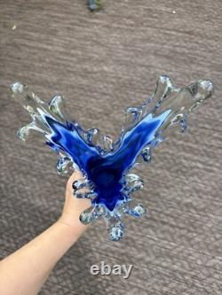Murano Cobalt Blue & White Splash Vase. Vintage 15