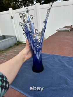 Murano Cobalt Blue & White Splash Vase. Vintage 15