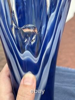 Murano Cobalt Blue & White Splash Vase. Vintage 15