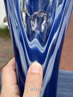Murano Cobalt Blue & White Splash Vase. Vintage 15