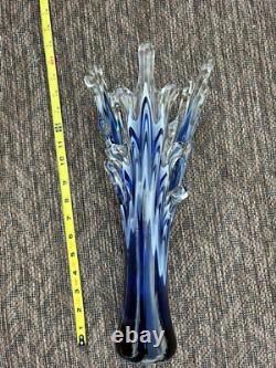 Murano Cobalt Blue & White Splash Vase. Vintage 15