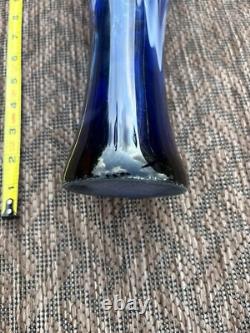 Murano Cobalt Blue & White Splash Vase. Vintage 15