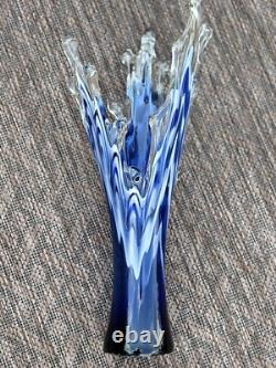Murano Cobalt Blue & White Splash Vase. Vintage 15