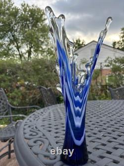 Murano Cobalt Blue & White Splash Vase. Vintage 15
