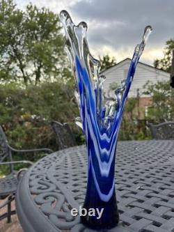 Murano Cobalt Blue & White Splash Vase. Vintage 15
