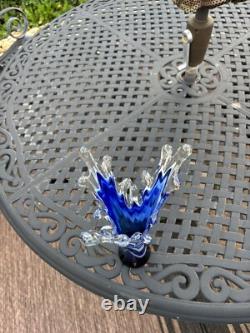 Murano Cobalt Blue & White Splash Vase. Vintage 15