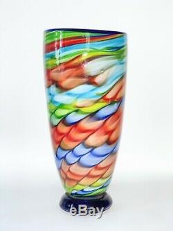 Murano Colorful 15 Tall Light Blue & Red & Lime Green Glass Vase