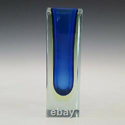 Murano Faceted Blue & Uranium Green Sommerso Glass Block Vase