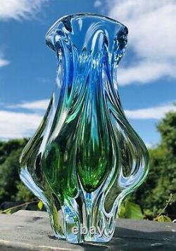 Murano Formia Onesto Art Glass Multi Sommerso Blue Green Cased In Clear Flower