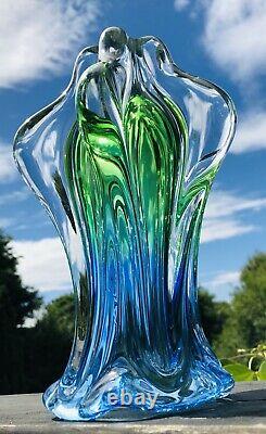 Murano Formia Onesto Art Glass Multi Sommerso Blue Green Cased In Clear Flower