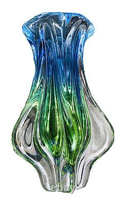 Murano Formia Onesto Art Glass Multi Sommerso Blue Green Cased In Clear Flower