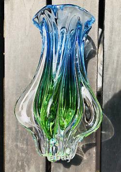 Murano Formia Onesto Art Glass Multi Sommerso Blue Green Cased In Clear Flower