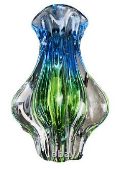 Murano Formia Onesto Art Glass Multi Sommerso Blue Green Cased In Clear Flower