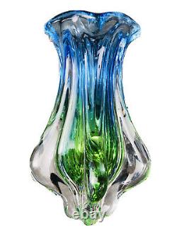 Murano Formia Onesto Art Glass Multi Sommerso Blue Green Cased In Clear Flower