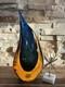 Murano Fornace Mian. Blue Amber Blown Glass Vase Signed Giuliano Mian Italy