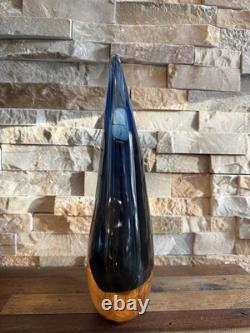 Murano Fornace Mian. Blue Amber Blown Glass Vase Signed Giuliano Mian Italy