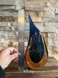 Murano Fornace Mian. Blue Amber Blown Glass Vase Signed Giuliano Mian Italy