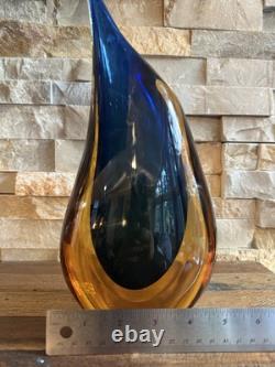Murano Fornace Mian. Blue Amber Blown Glass Vase Signed Giuliano Mian Italy