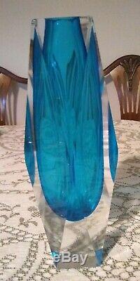 Murano Geode Sommerso faceted glass vase blue 9 / 23 cm high