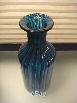 Murano Gio Ponti attr. Venini Glass a Canne Striped Bottle Vase