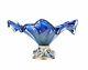 Murano Glass Fruit Bowl Vase Centerpiece & Capodimonte Porcelain Flowers Blue