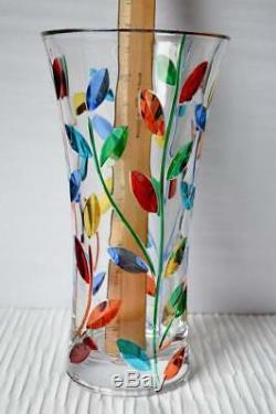 Murano Glass Large Flower Crystal Vase Made in Italy