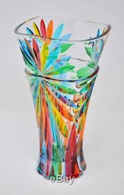Murano Glass Large Starburst Vase Hand Painted, Made in Italy