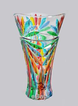 Murano Glass Large Starburst Vase Hand Painted, Made in Italy