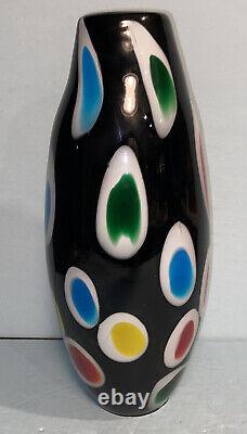 Murano Glass Polka Dot Red Blue Green Yellow White Black Vase 12 3/4 Tall