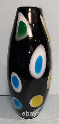Murano Glass Polka Dot Red Blue Green Yellow White Black Vase 12 3/4 Tall