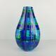 Murano Glass Vase Blue Green Plaid Italian Optic Raffael Eros Contemporary 13in